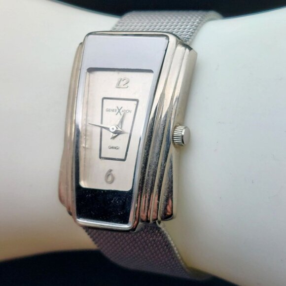 Generation X Rectangular Silver Tone Mesh Watch With Stainless Steel Back & Base - Picture 3 of 6